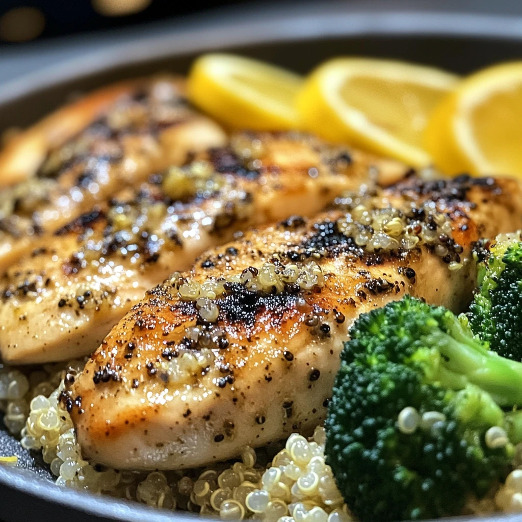 Grilled Lemon Herb Chicken with Quinoa and Steamed Broccoli