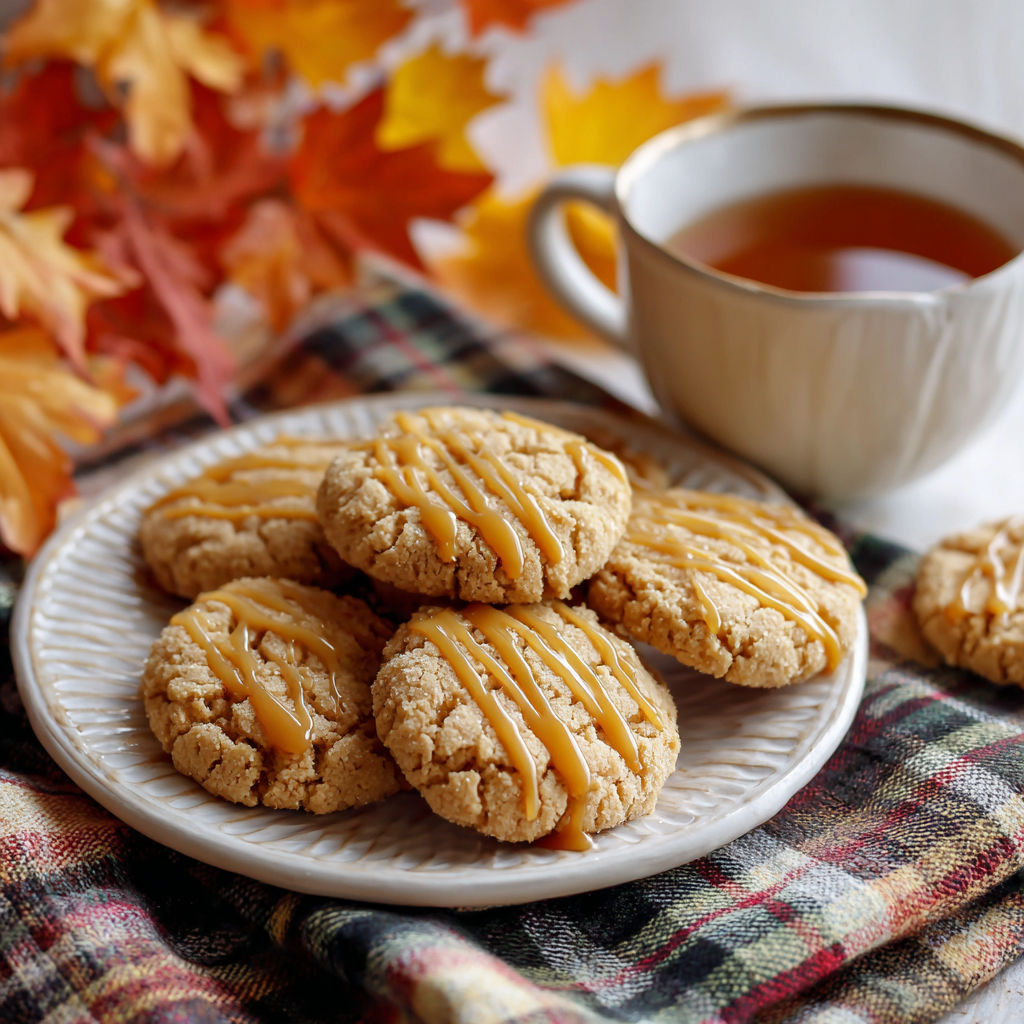 Maple Brown Sugar Cookies with Maple Drizzle on Fall Table Setting