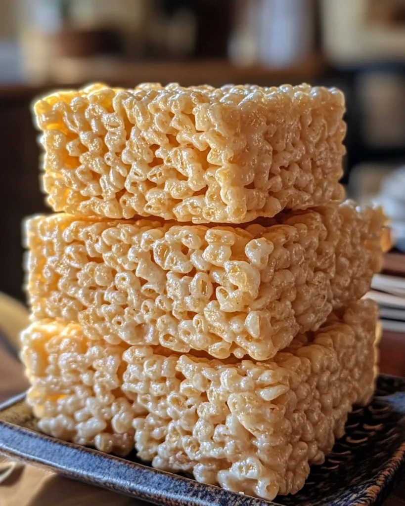 Classic homemade Rice Krispie Treats served on a plate