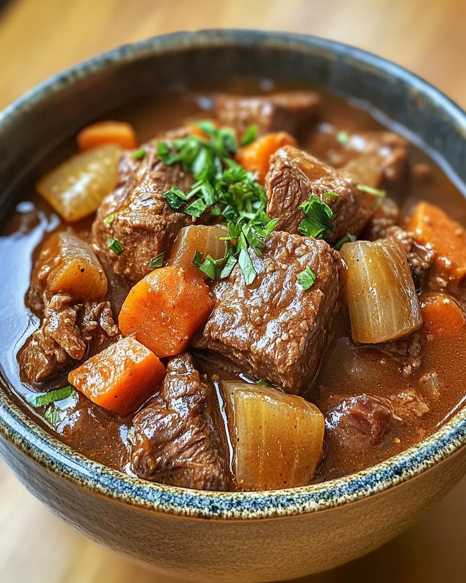 Comforting crockpot beef stew with fresh vegetables and tender beef