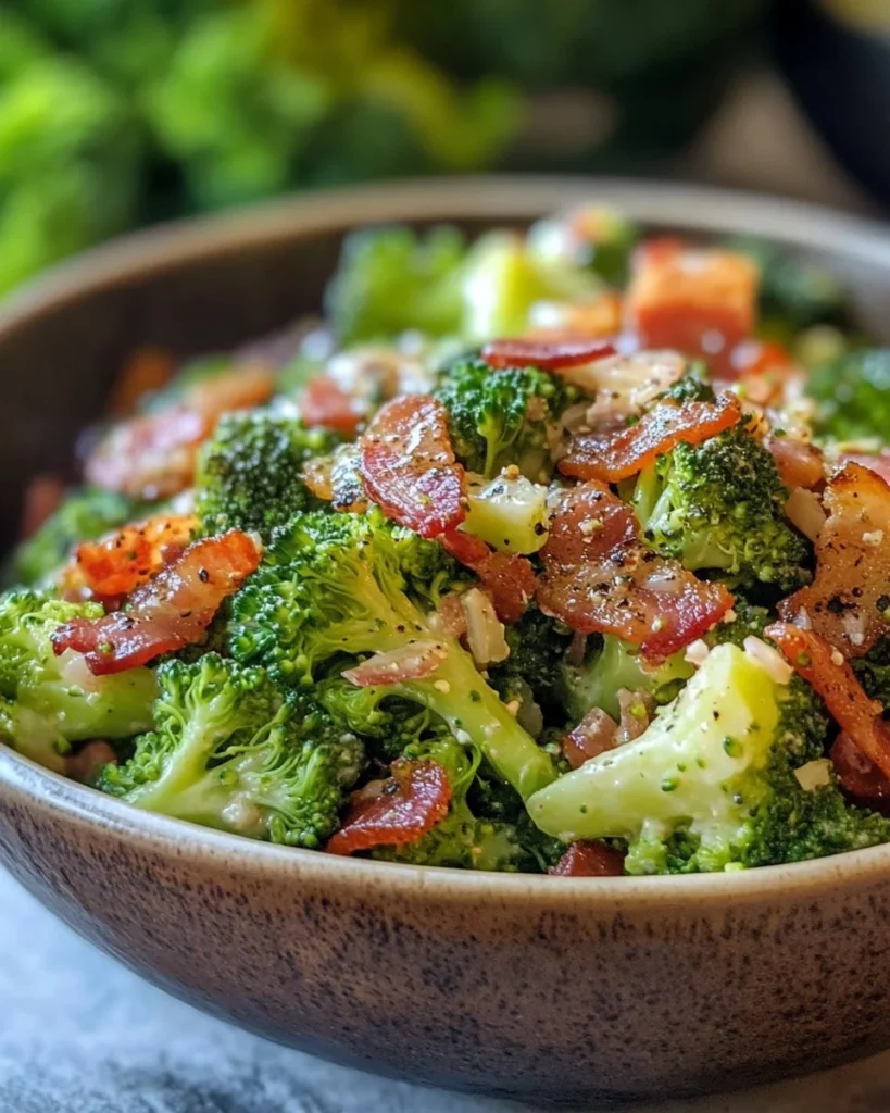 Whole30 Broccoli Bacon Salad with fresh ingredients and crispy bacon