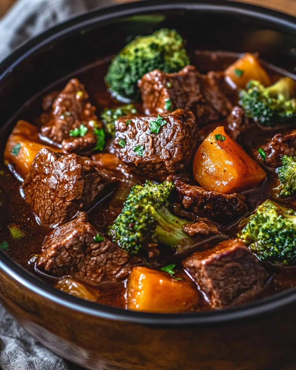 Delicious Crockpot Beef and Broccoli served on a plate with steamed rice