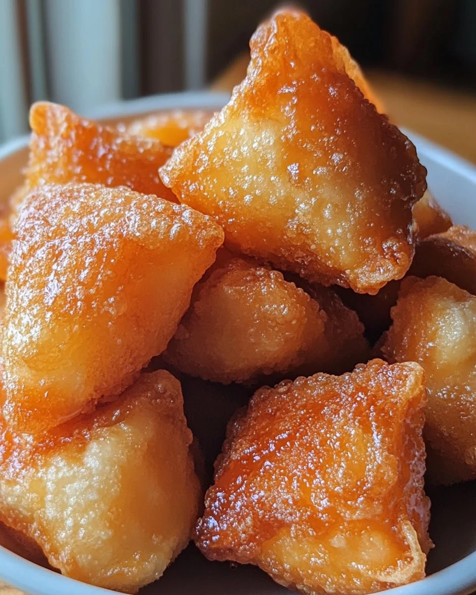 Deep-fried strawberry cheesecake wonton bites on a plate