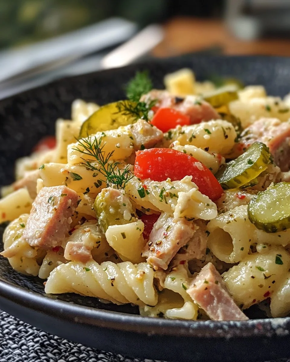 Dill Pickle Tuna Pasta Salad