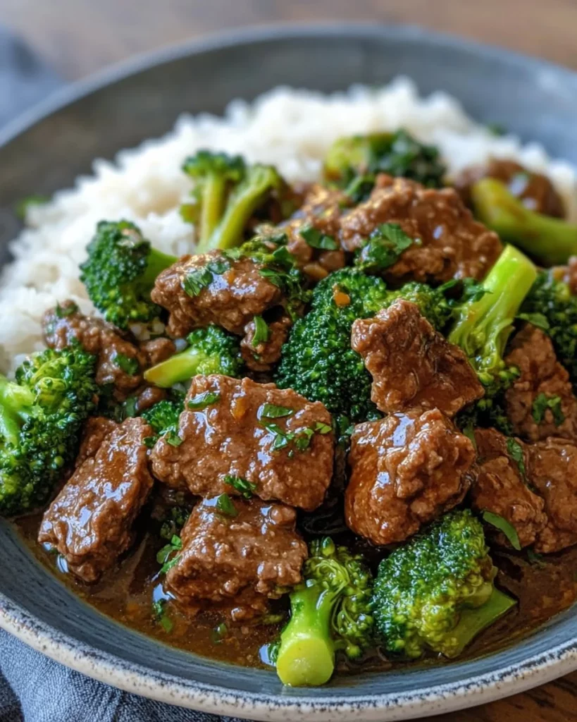 Plate of easy gluten-free beef and broccoli with vibrant vegetables