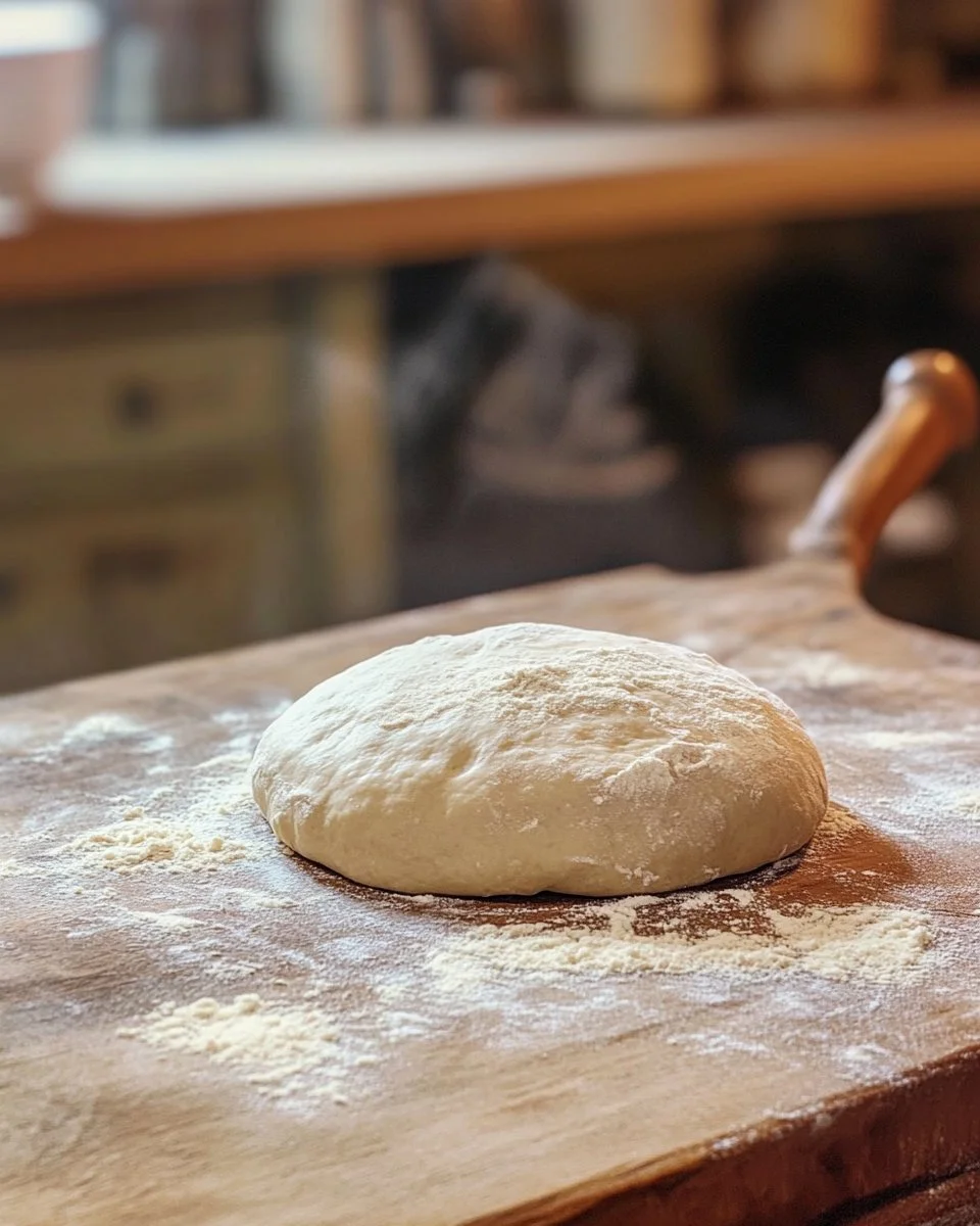 Homemade pizza dough ready for topping and baking.