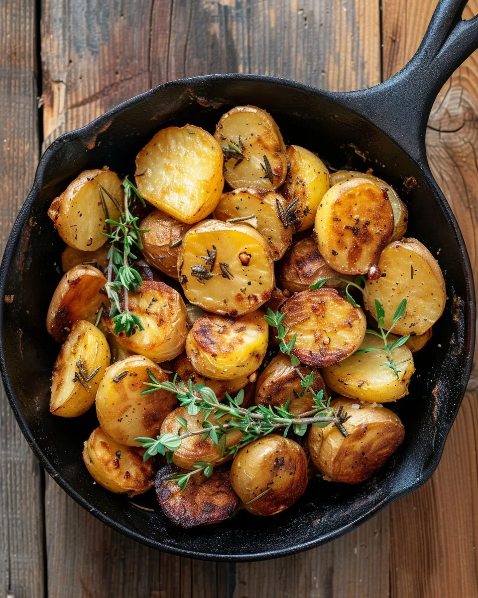 Delicious roasted baby potatoes garnished with herbs