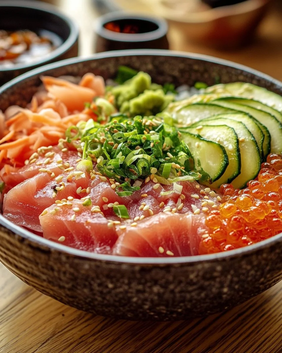 Spicy Tuna Sushi Bowl with vibrant ingredients and garnishes