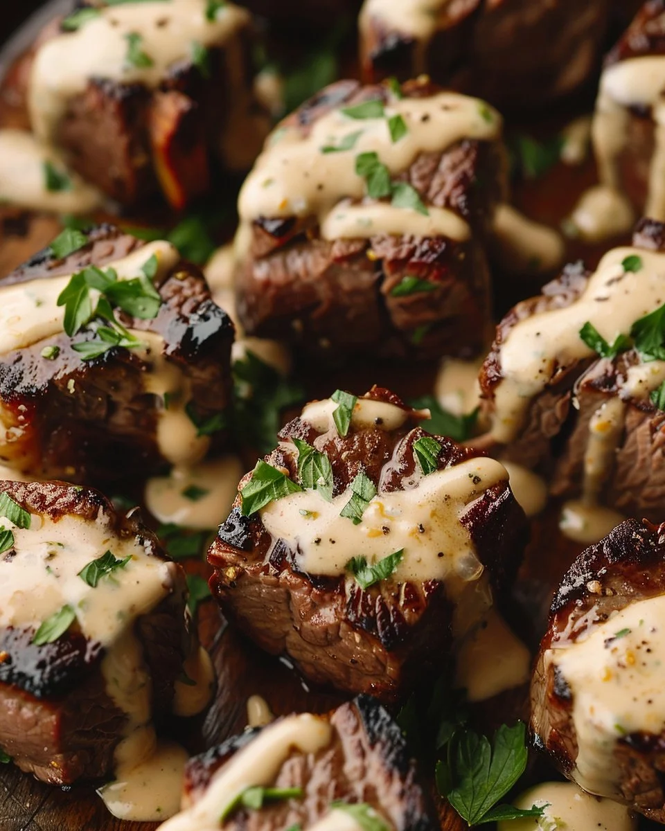Tender Steak Bites In Garlic Butter With Creamy Parmesan Sauce