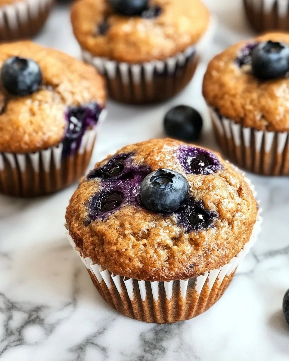 Delicious vegan blueberry muffins on a rustic wooden table