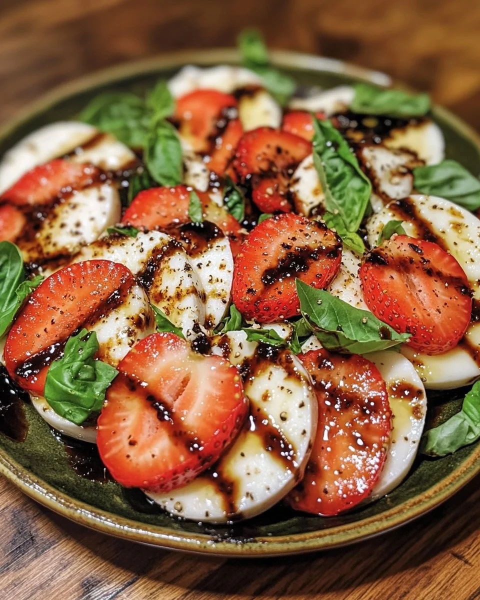 Balsamic Strawberry Caprese Salad with fresh strawberries and mozzarella