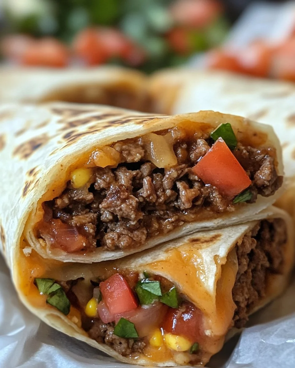 Delicious beef burritos filled with seasoned beef and fresh ingredients