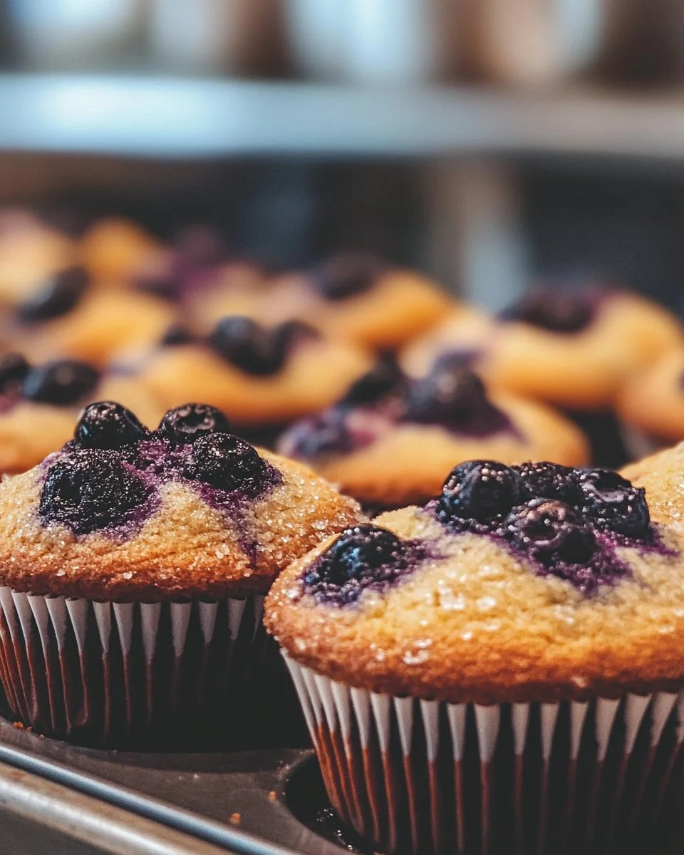 Freshly baked blueberry muffins with plump blueberries, perfect for breakfast.
