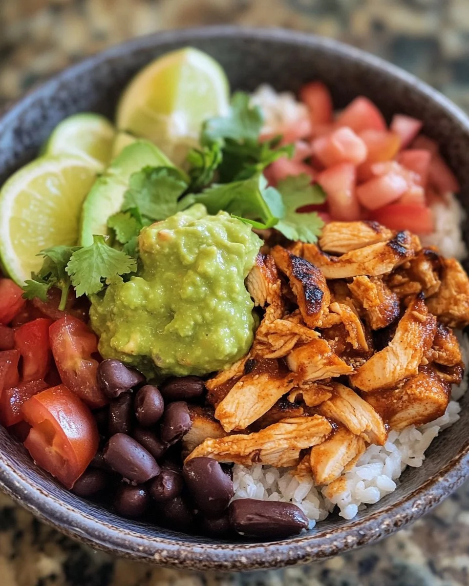 Colorful Chicken Taco Bowls with fresh toppings and ingredients