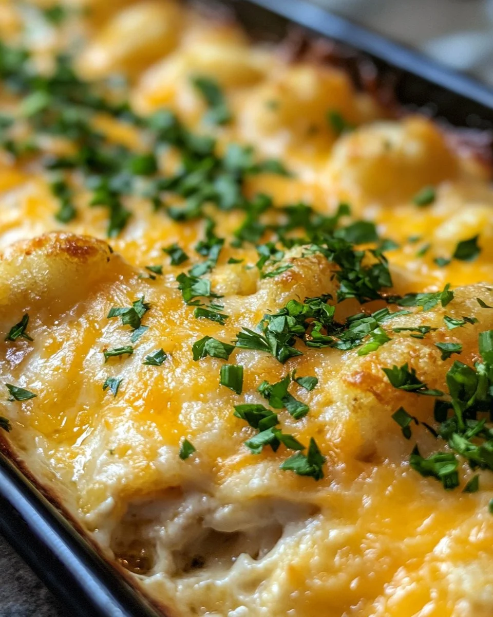 Delicious Cracked Out Chicken Tater Tot Casserole baked to perfection