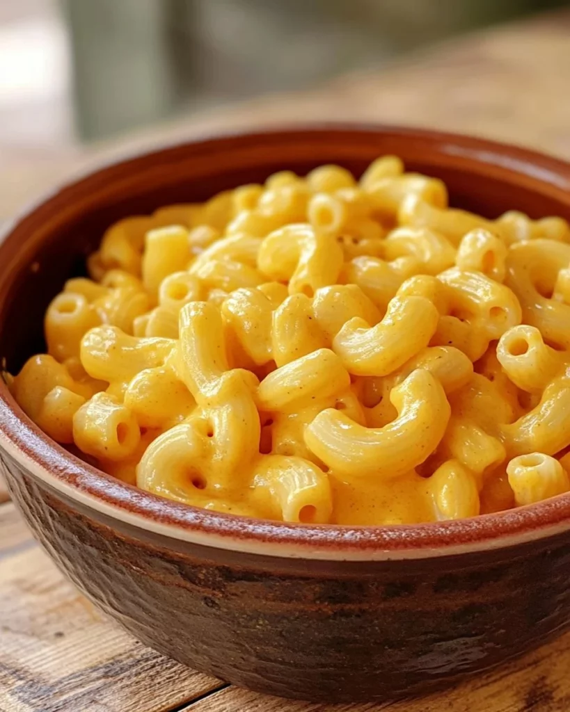 Creamy vegan mac & cheese dish without cashews served in a bowl