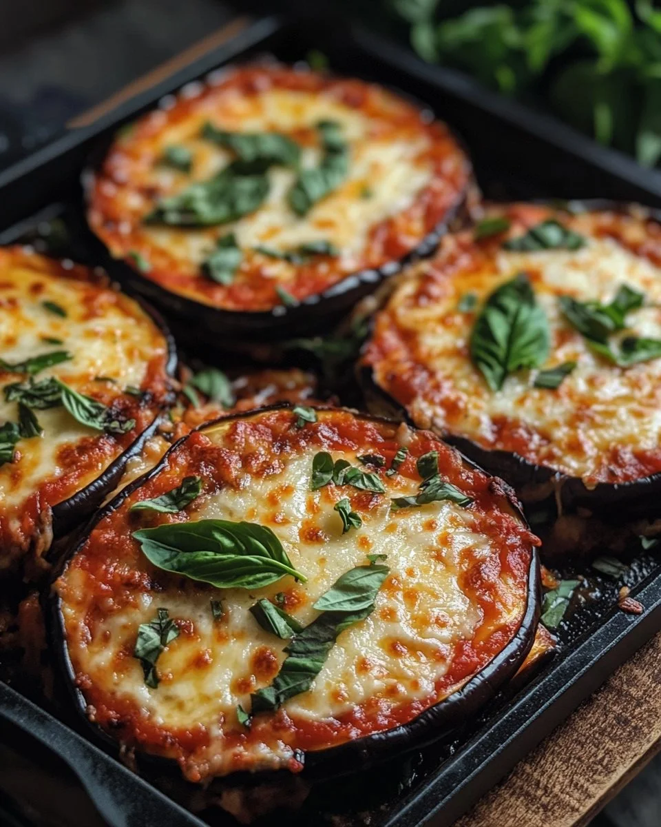 Easy baked eggplant parmesan recipe with layers of cheese and marinara sauce