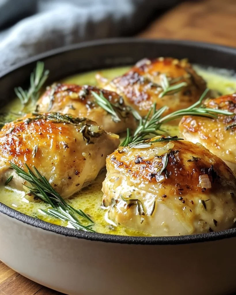 Delicious Garlic Cream Chicken served with herbs and spices