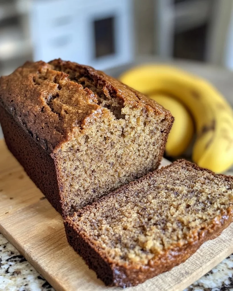 Gluten free banana bread with 6 ingredients, dairy-free recipe, fresh baked