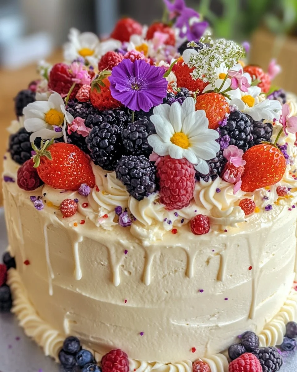 Heaven on Earth Cake topped with whipped cream and cherries