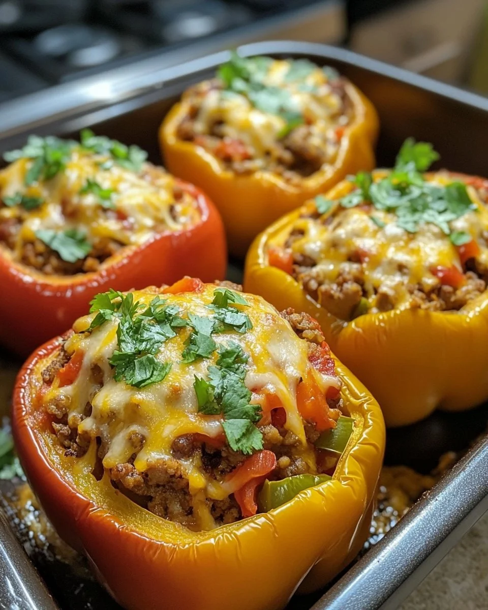 Mexican-style vegetarian stuffed peppers filled with flavorful ingredients.