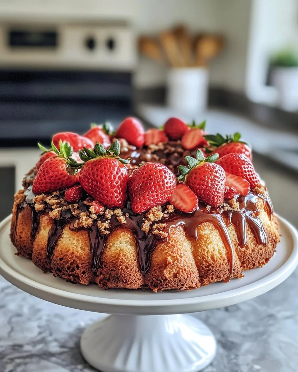 Delicious Strawberry Honeybun Cake with fresh strawberries and a sweet glaze.
