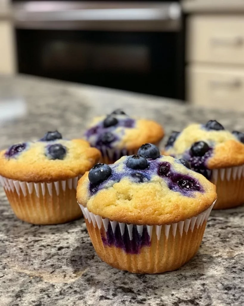 Delicious homemade blueberry muffins with juicy blueberries
