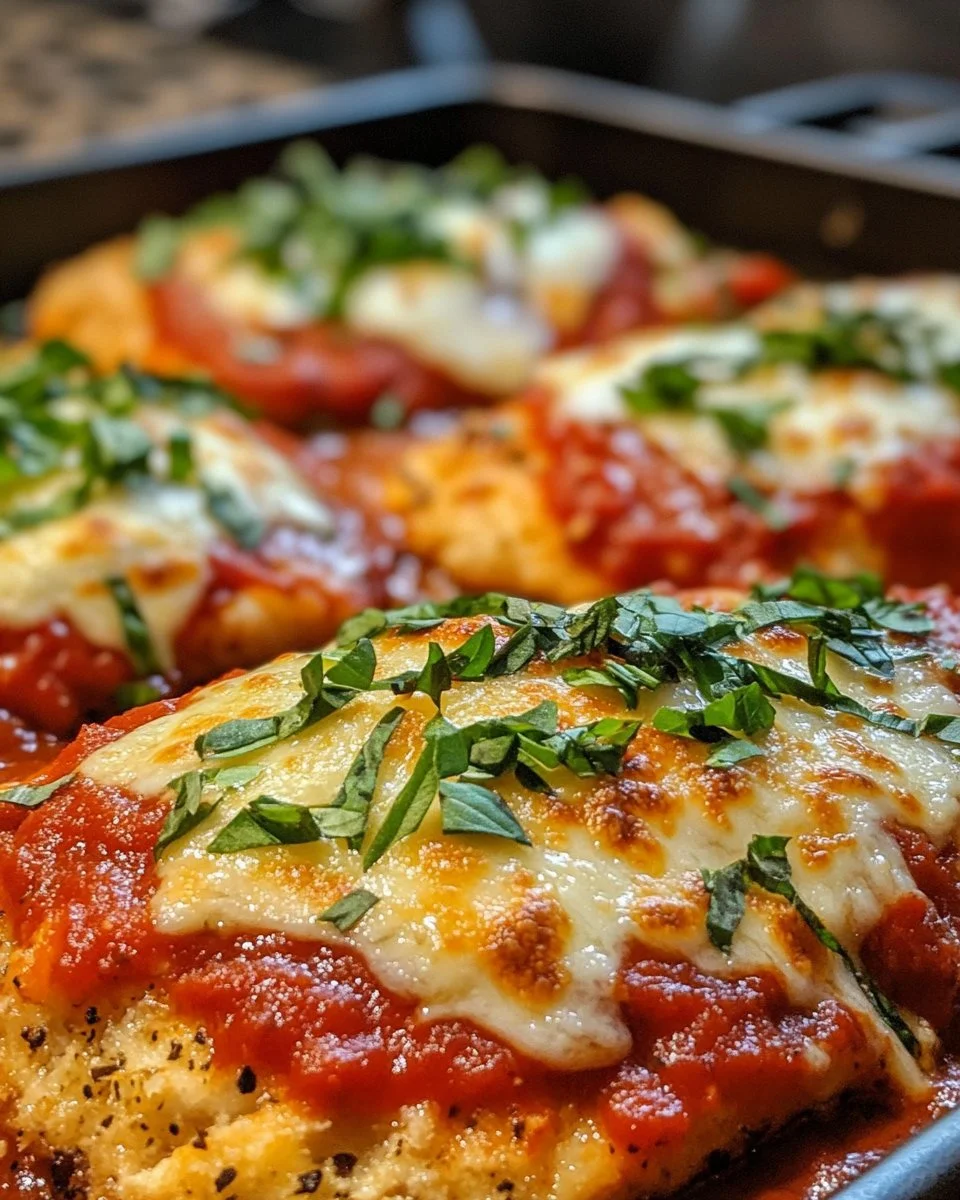 Plate of Ultimate Chicken Parmesan with crispy breading and melted cheese