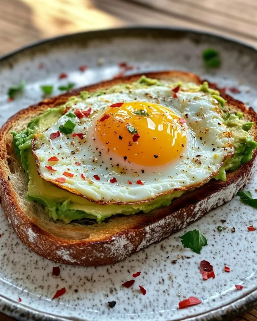 A plate of avocado toast topped with a perfectly poached egg