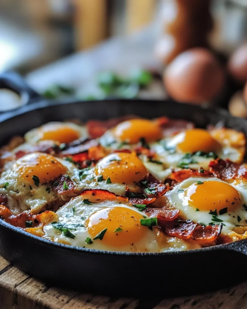 Delicious homemade breakfast casserole served in a baking dish.
