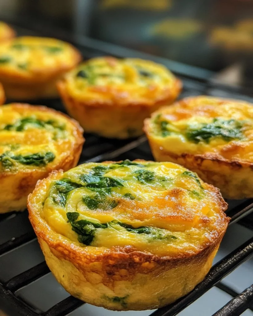 Spinach Egg Muffins baked in a muffin tray with vibrant green spinach