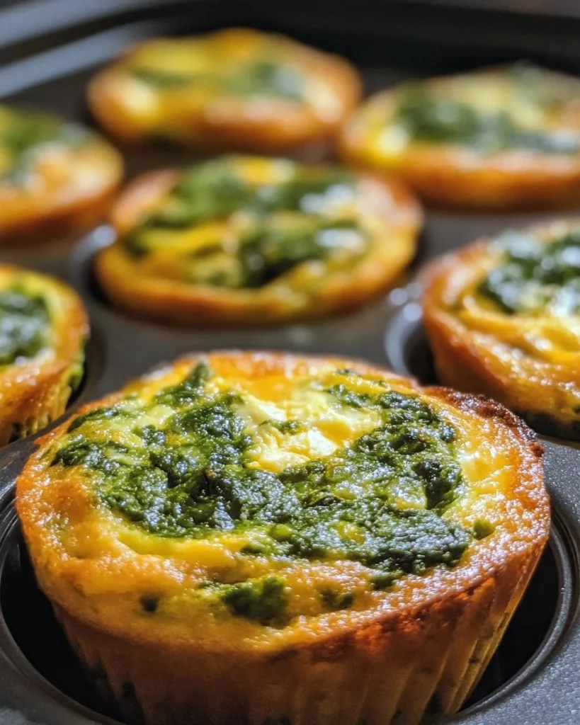 Homemade Spinach Egg Muffins served on a wooden board