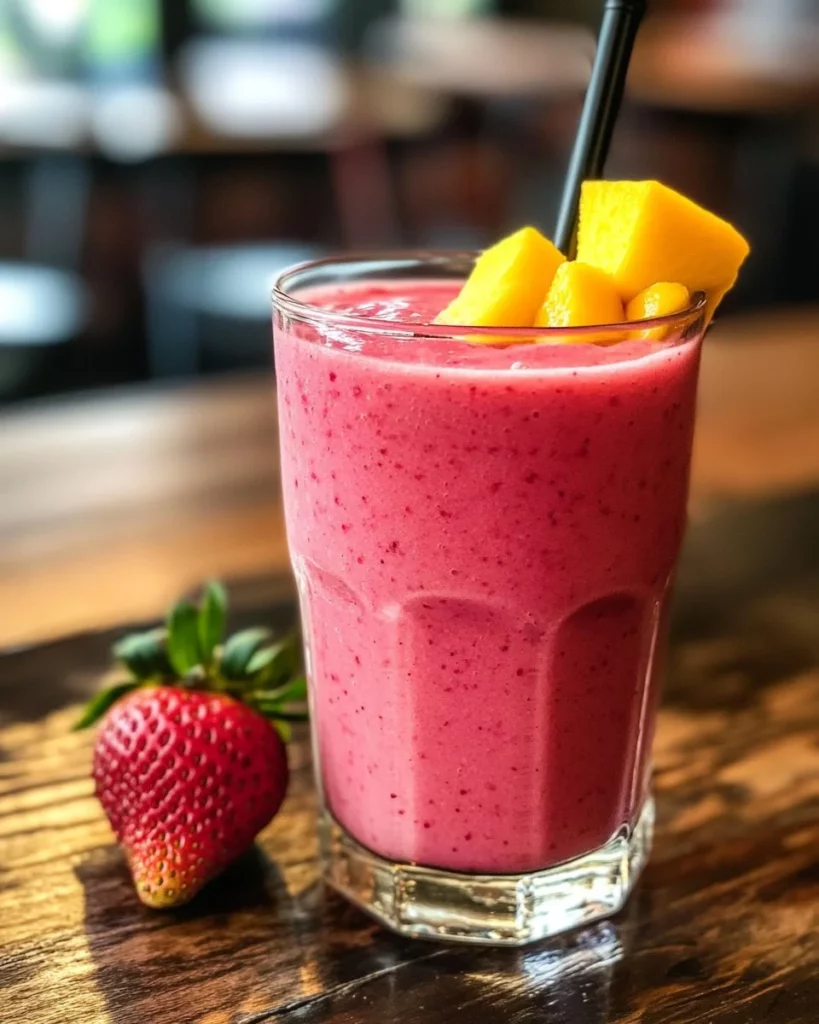 Refreshing strawberry mango smoothie with vibrant colors and fruity ingredients