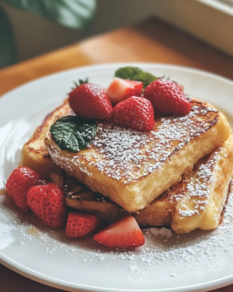 Delicious stuffed French toast bake served warm with syrup and berries.