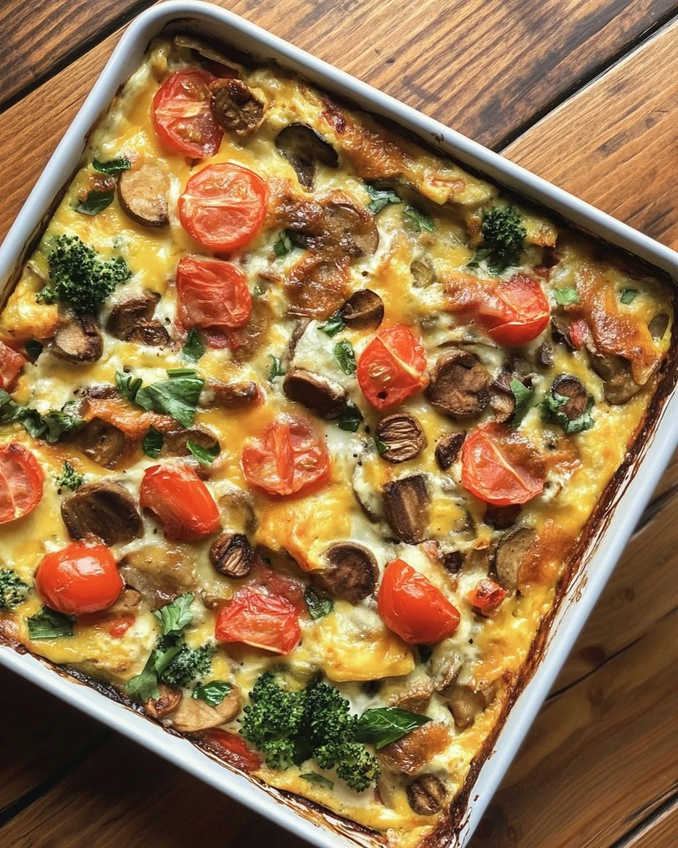 Ultimate Breakfast Casserole with eggs, cheese, and vegetables